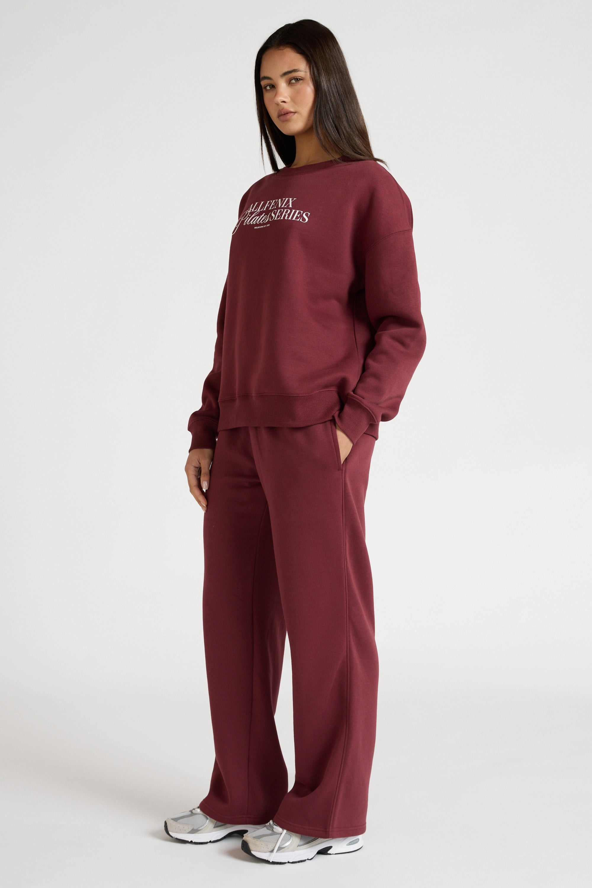 Wide Leg Track Pant - Burgundy
