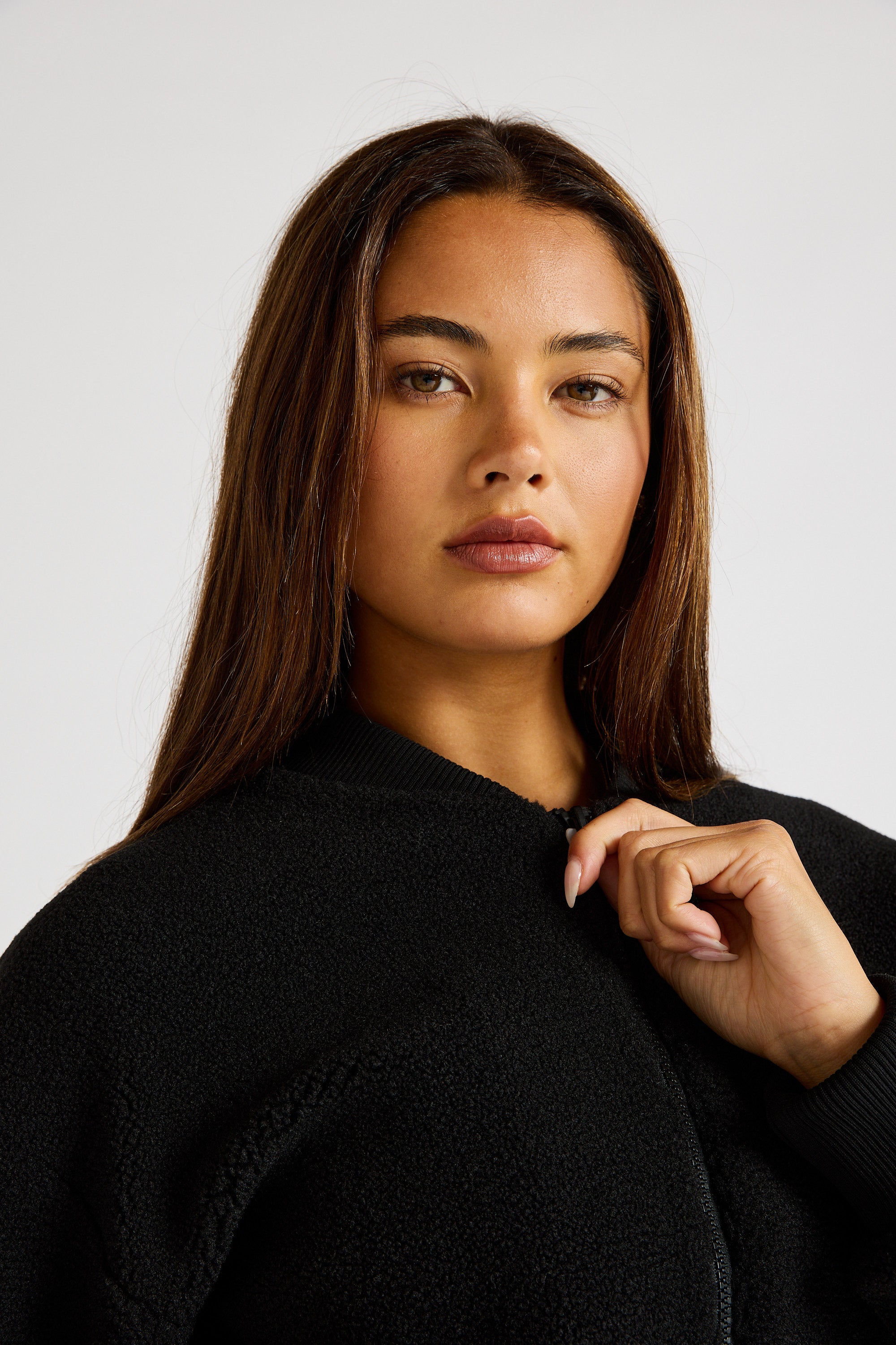 Sherpa Fleece Cropped Jacket - Black