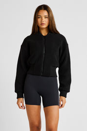 Sherpa Fleece Cropped Jacket - Black