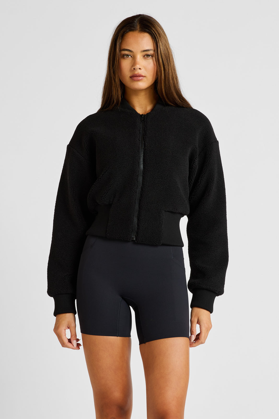 ALLFENIX Sherpa Fleece Cropped Jacket - Black