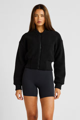 Sherpa Fleece Cropped Jacket - Black