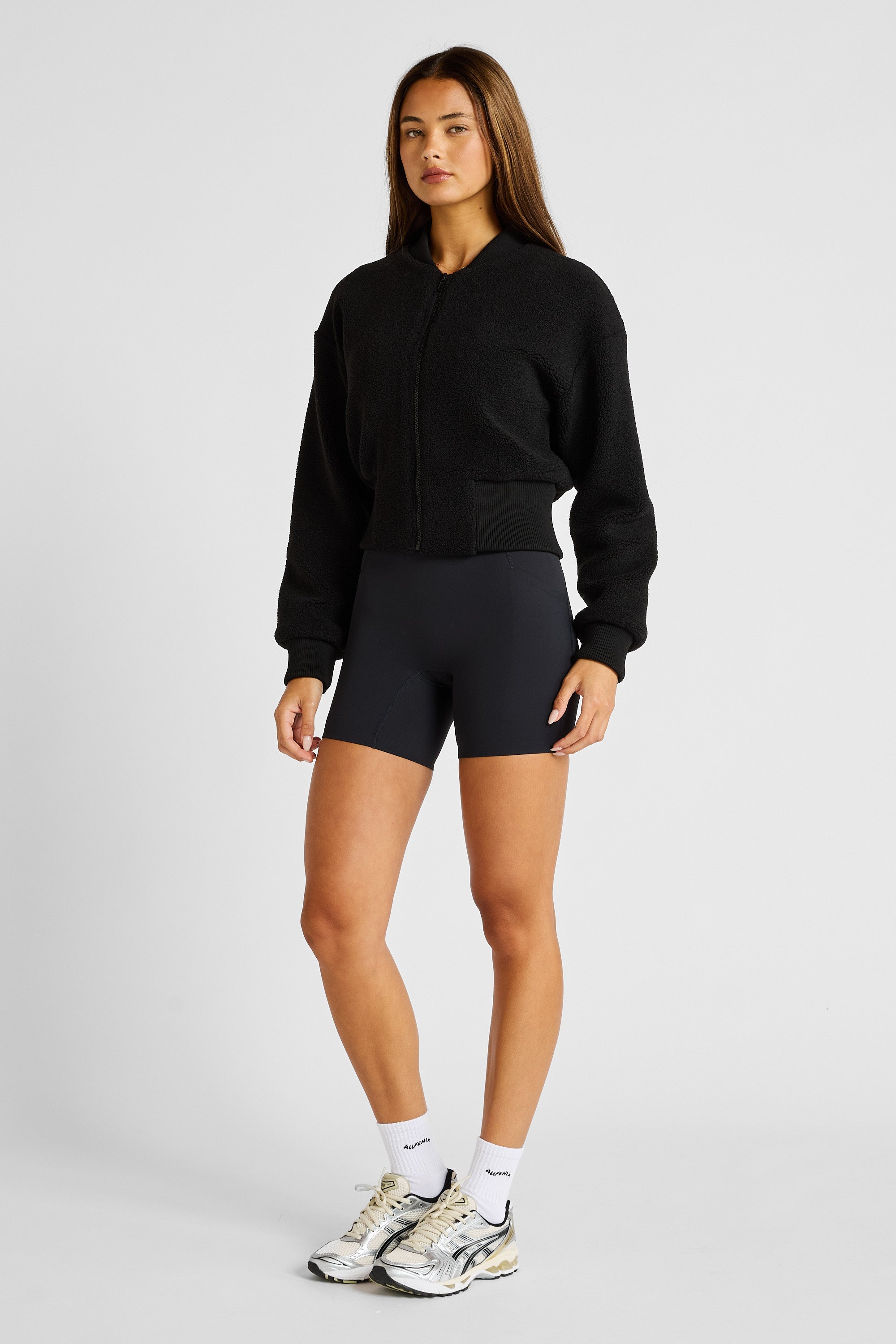 Sherpa Fleece Cropped Jacket - Black