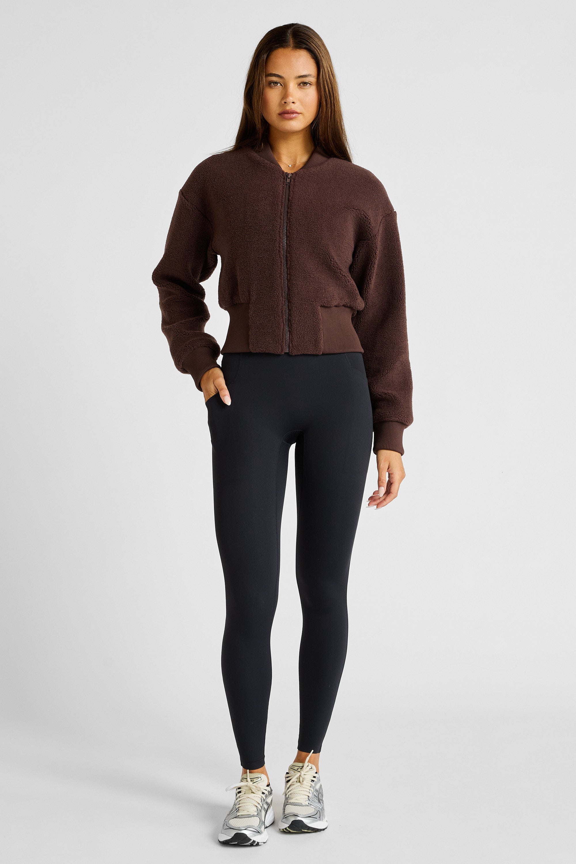 Sherpa Fleece Cropped Jacket - Espresso