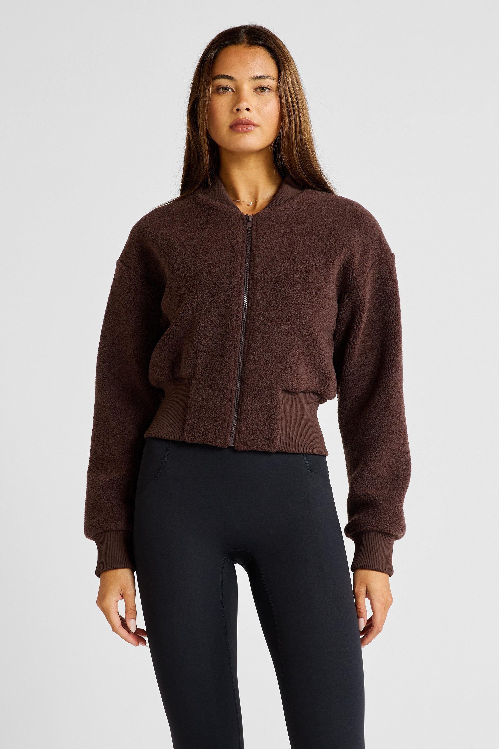 ALLFENIX Sherpa Fleece Cropped Jacket - Espresso