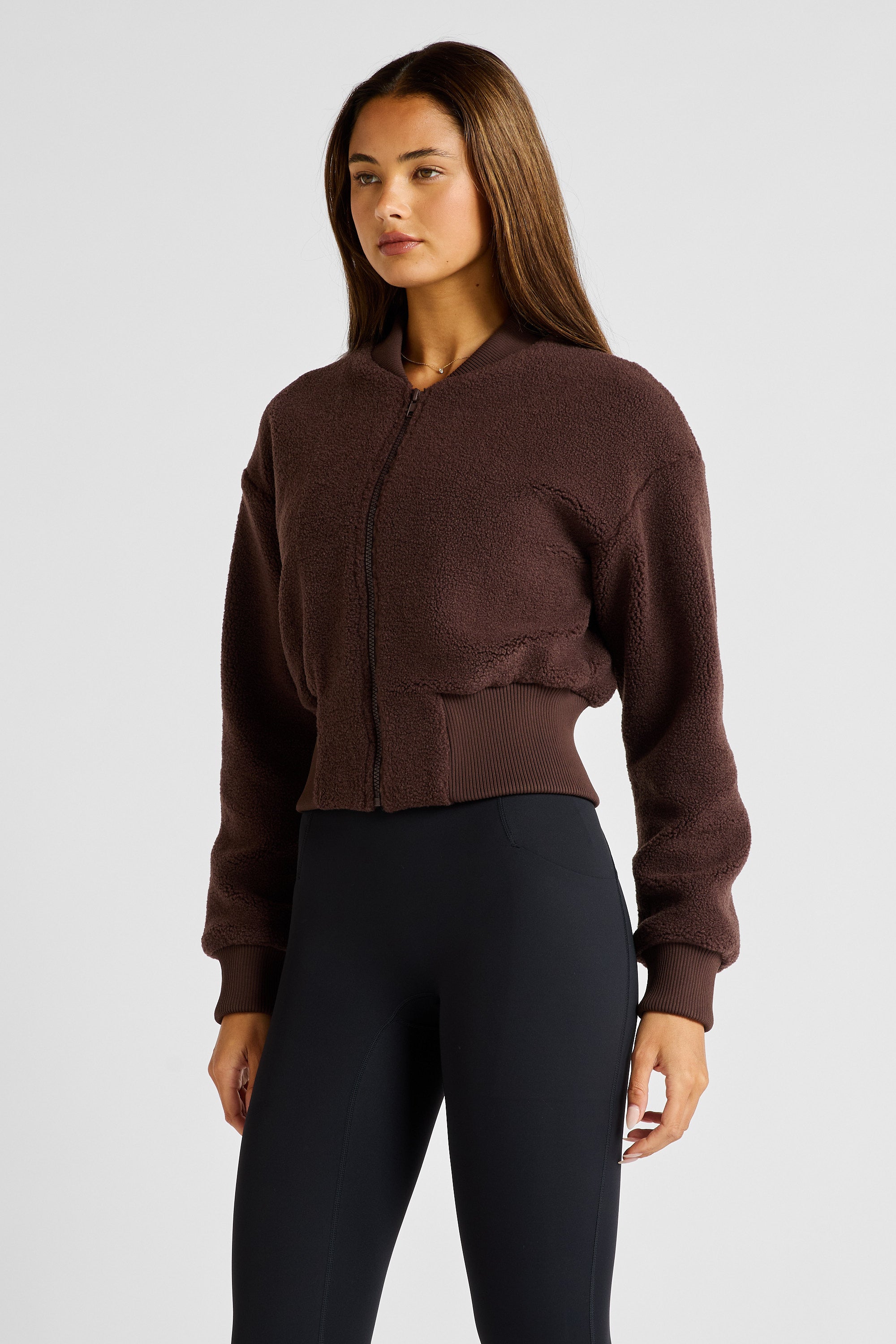 Sherpa Fleece Cropped Jacket - Espresso