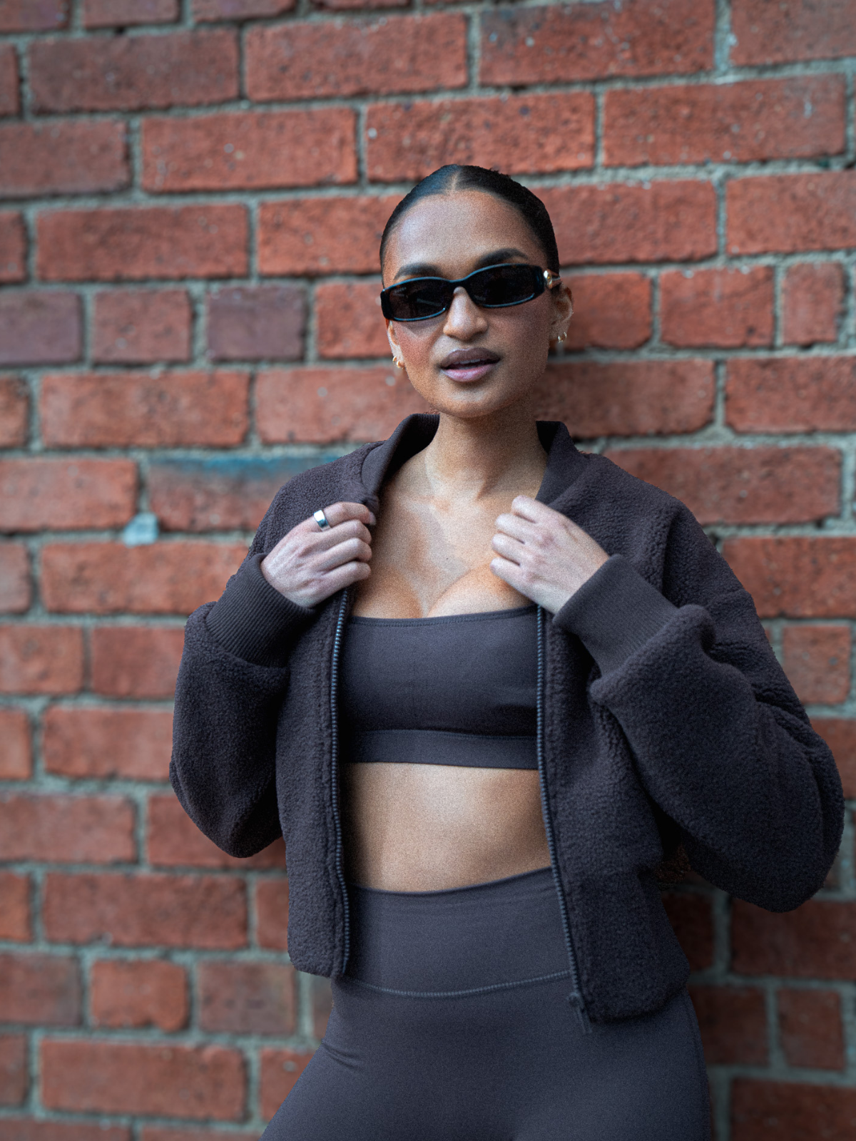 Sherpa Fleece Cropped Jacket - Espresso