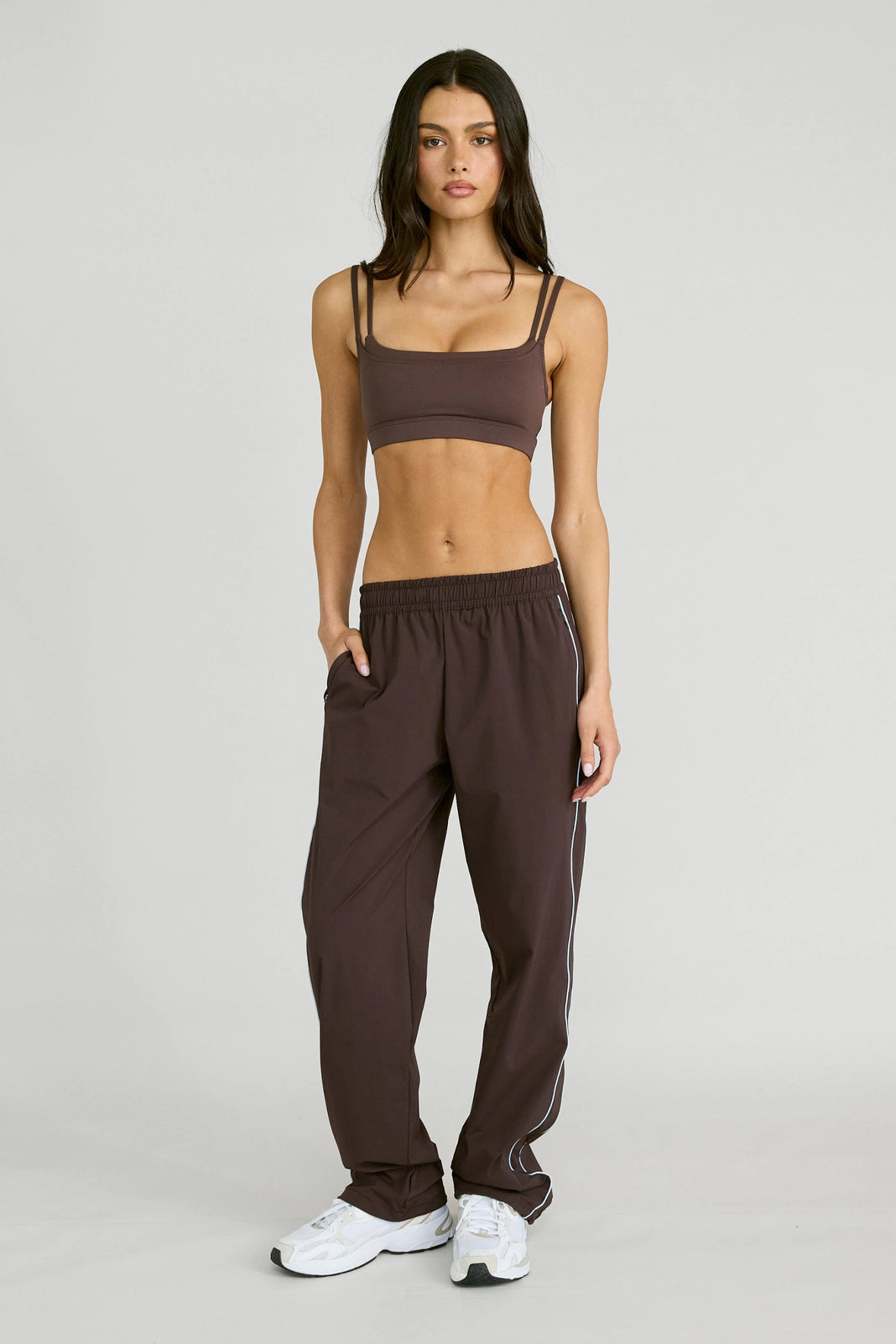 Spray Contrast Piping Wide Leg Pant - Espresso and Sky Blue