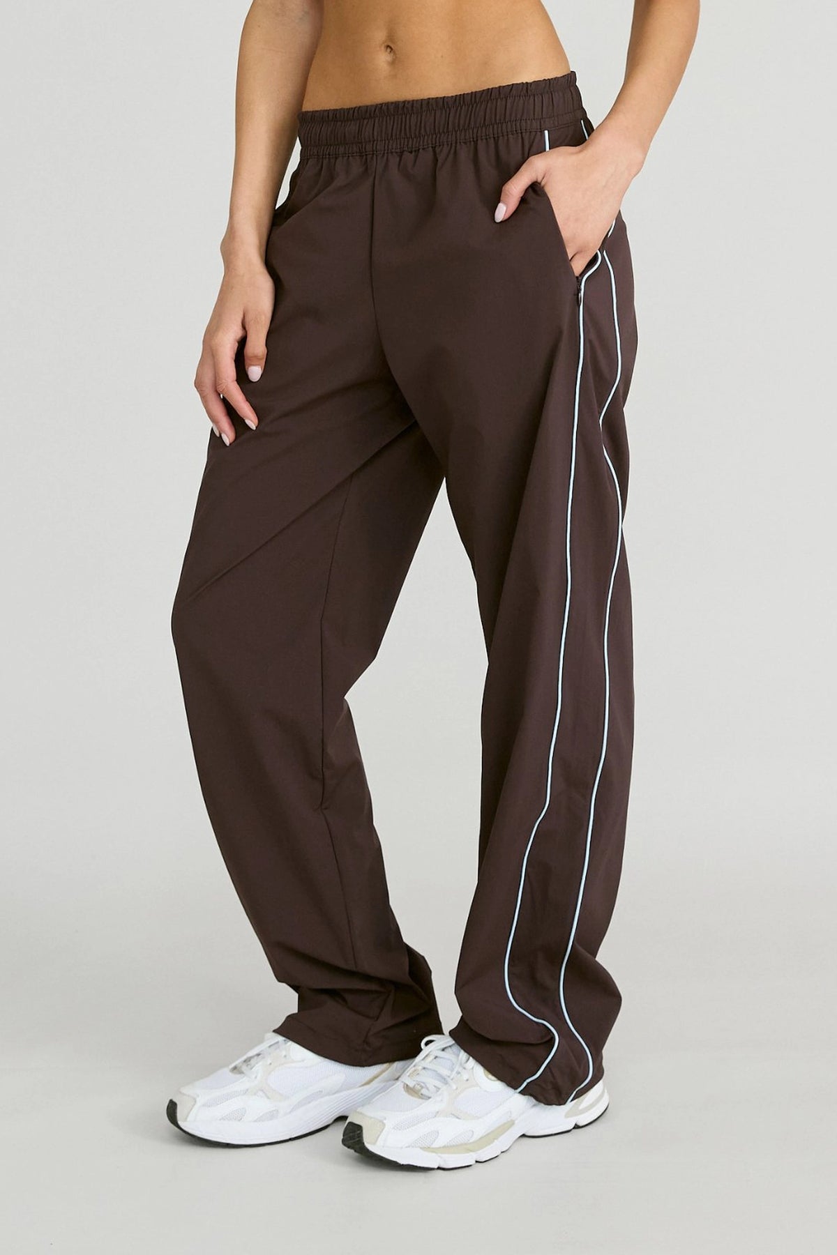 Spray Contrast Piping Wide Leg Pant - Espresso and Sky Blue