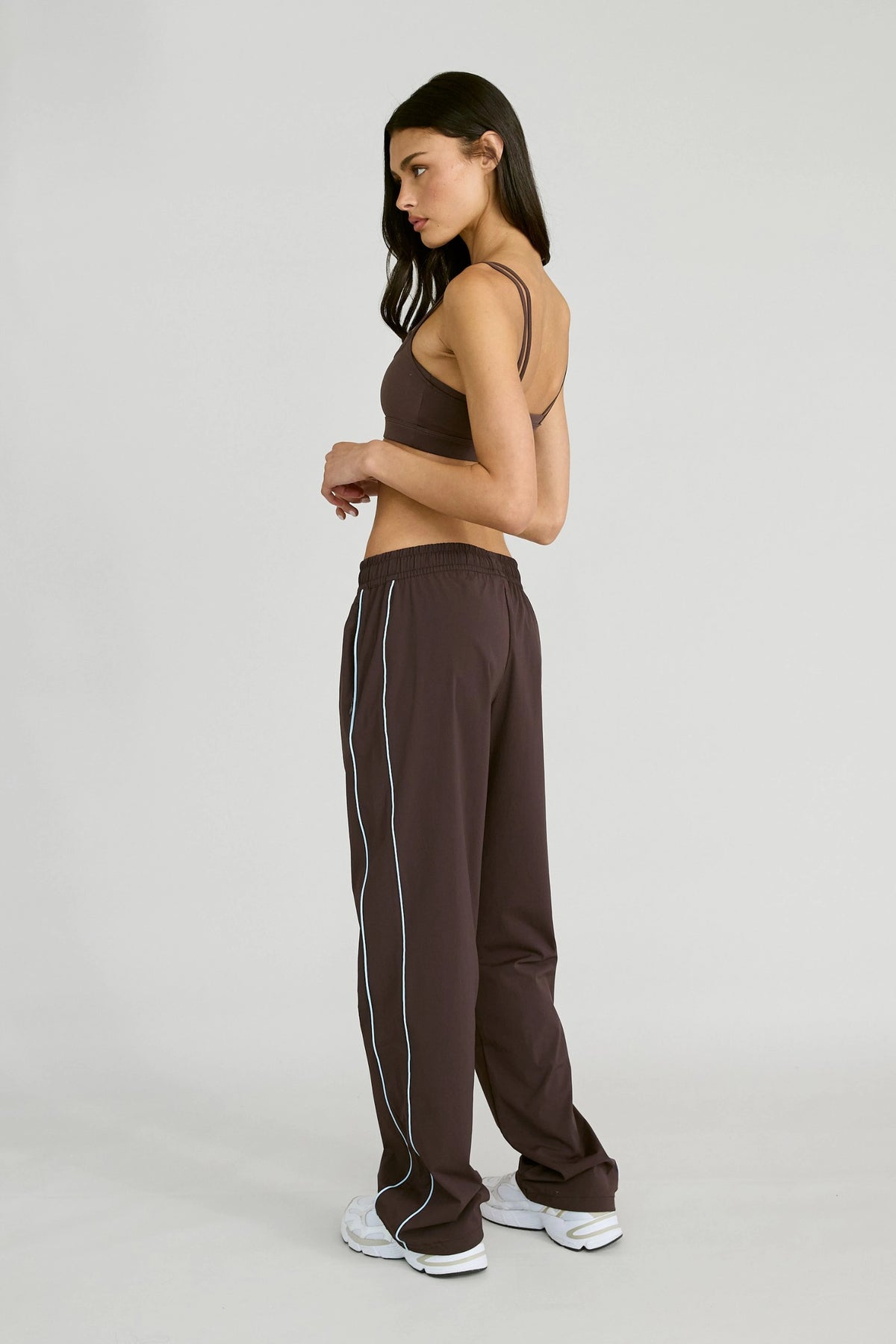 Spray Contrast Piping Wide Leg Pant - Espresso and Sky Blue