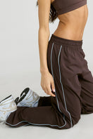 Spray Contrast Piping Wide Leg Pant - Espresso and Sky Blue