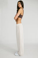 ALLFENIX Soft Luxury Pin Tuck Wide Leg Track Pant - Stone