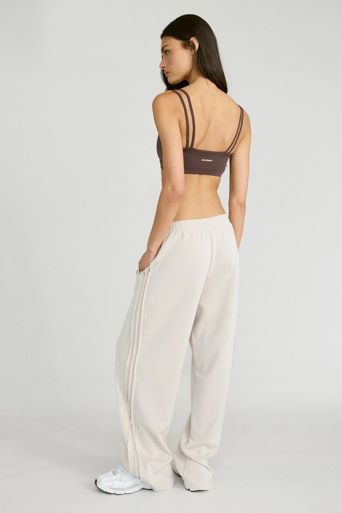 ALLFENIX Soft Luxury Pin Tuck Wide Leg Track Pant - Stone
