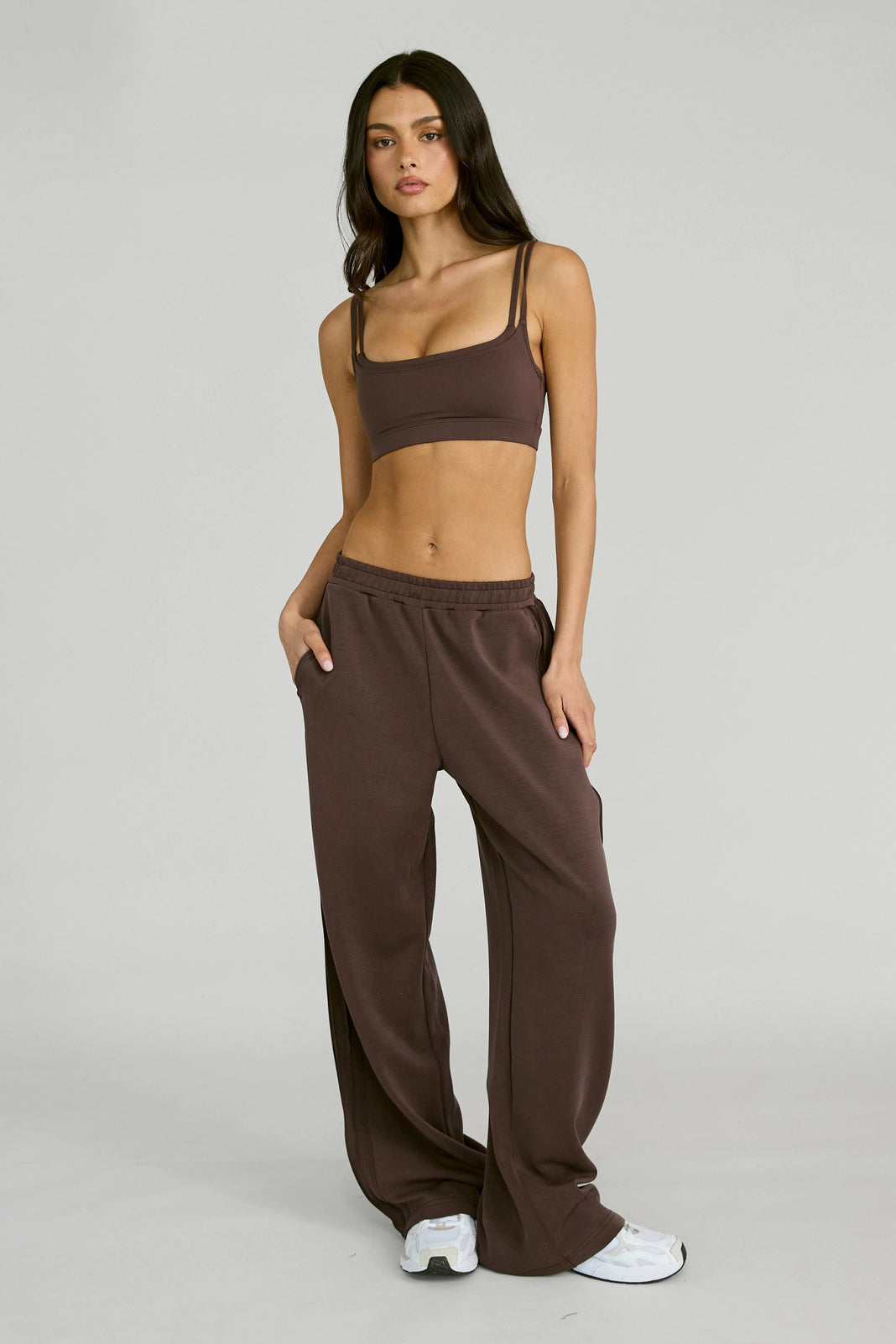 Soft Luxury Pin Tuck Wide Leg Track Pant - Espresso