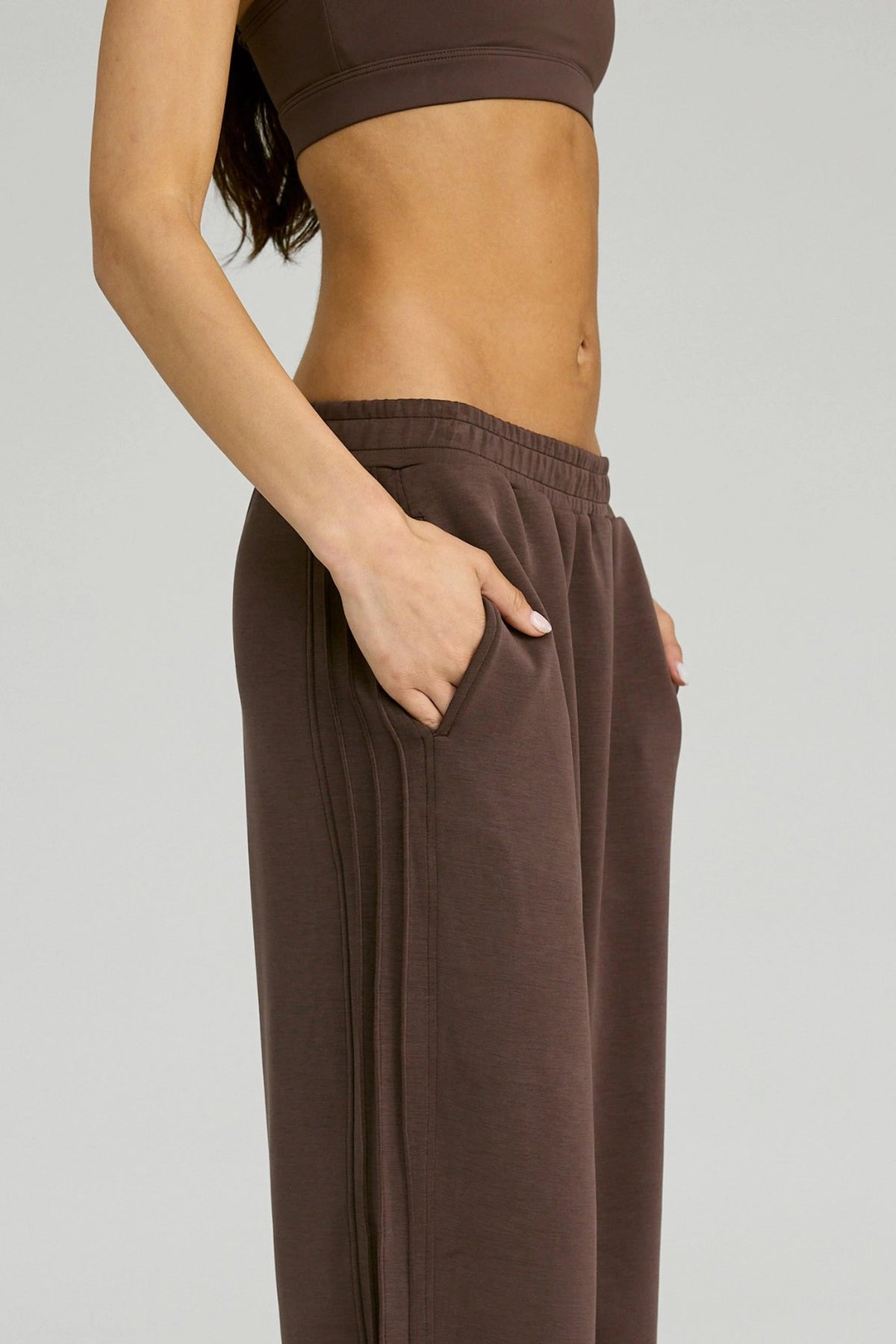 Soft Luxury Pin Tuck Wide Leg Track Pant - Espresso