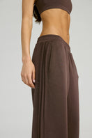 Soft Luxury Pin Tuck Wide Leg Track Pant - Espresso