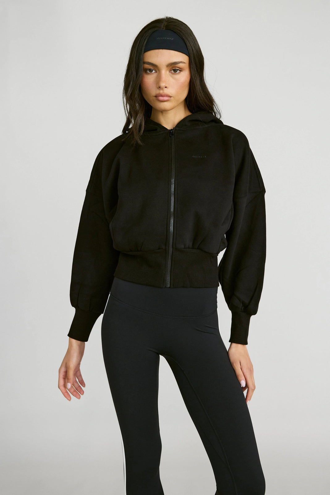 Cropped Zip Hoodie - Black