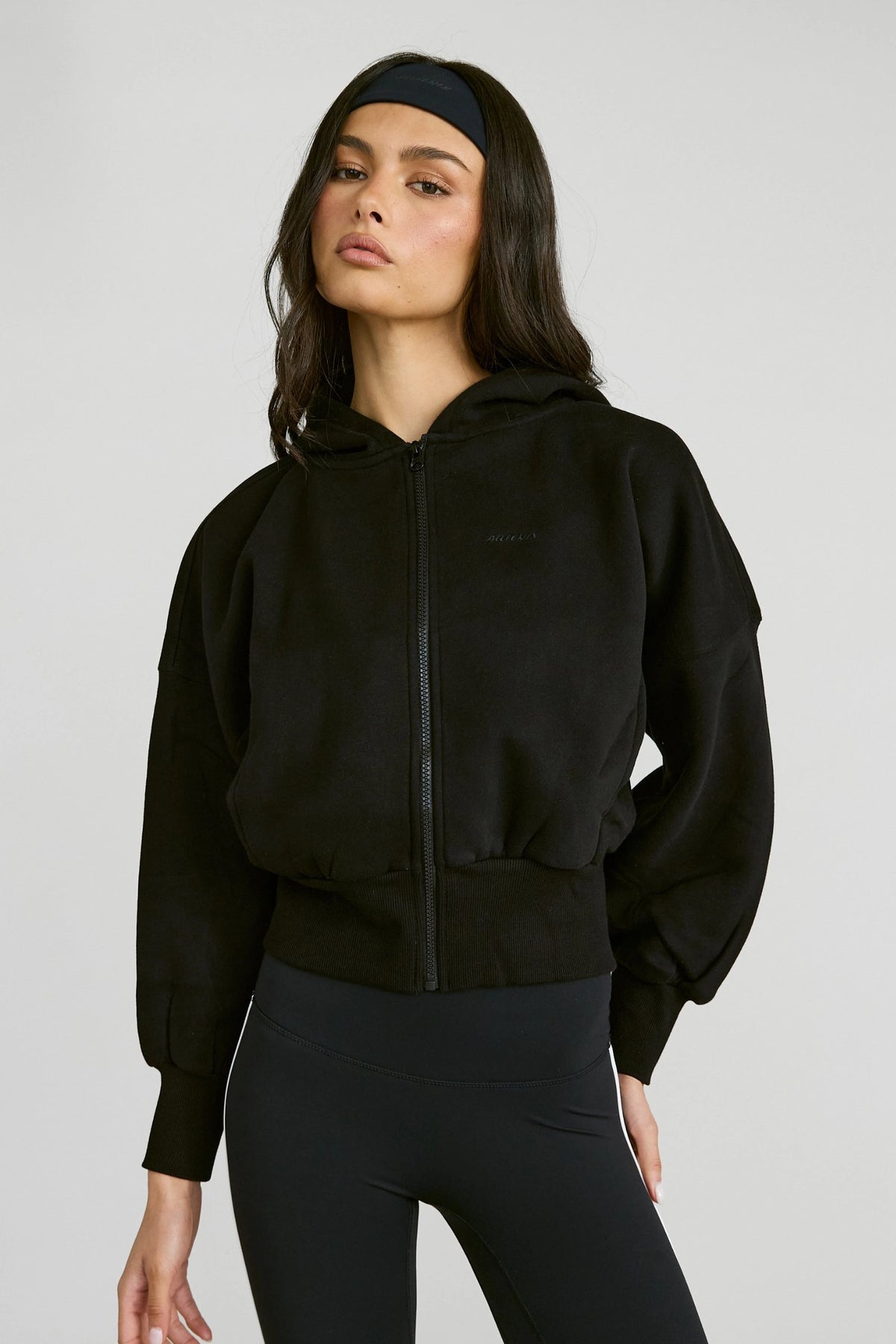 Cropped Zip Hoodie - Black