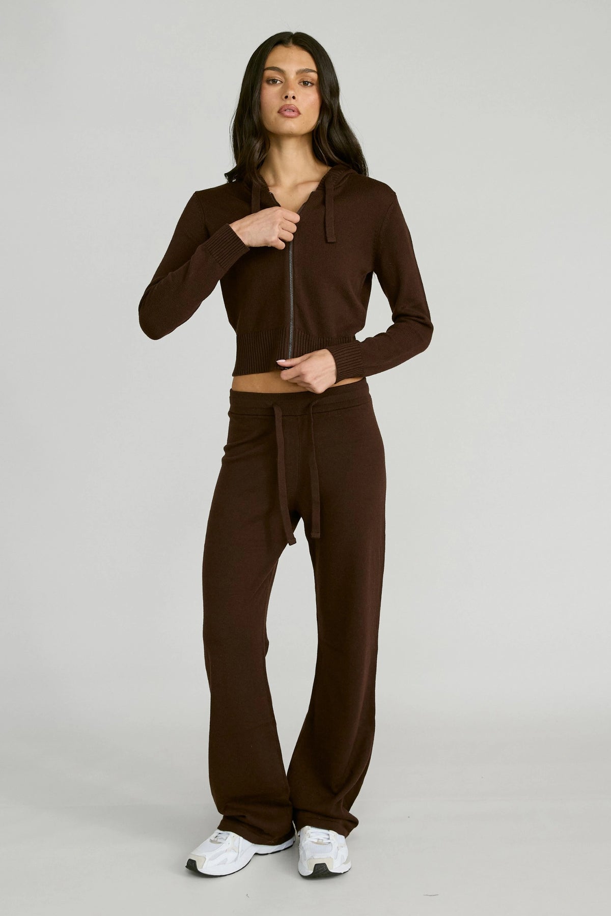 Two Way Knit Hoodie - Espresso
