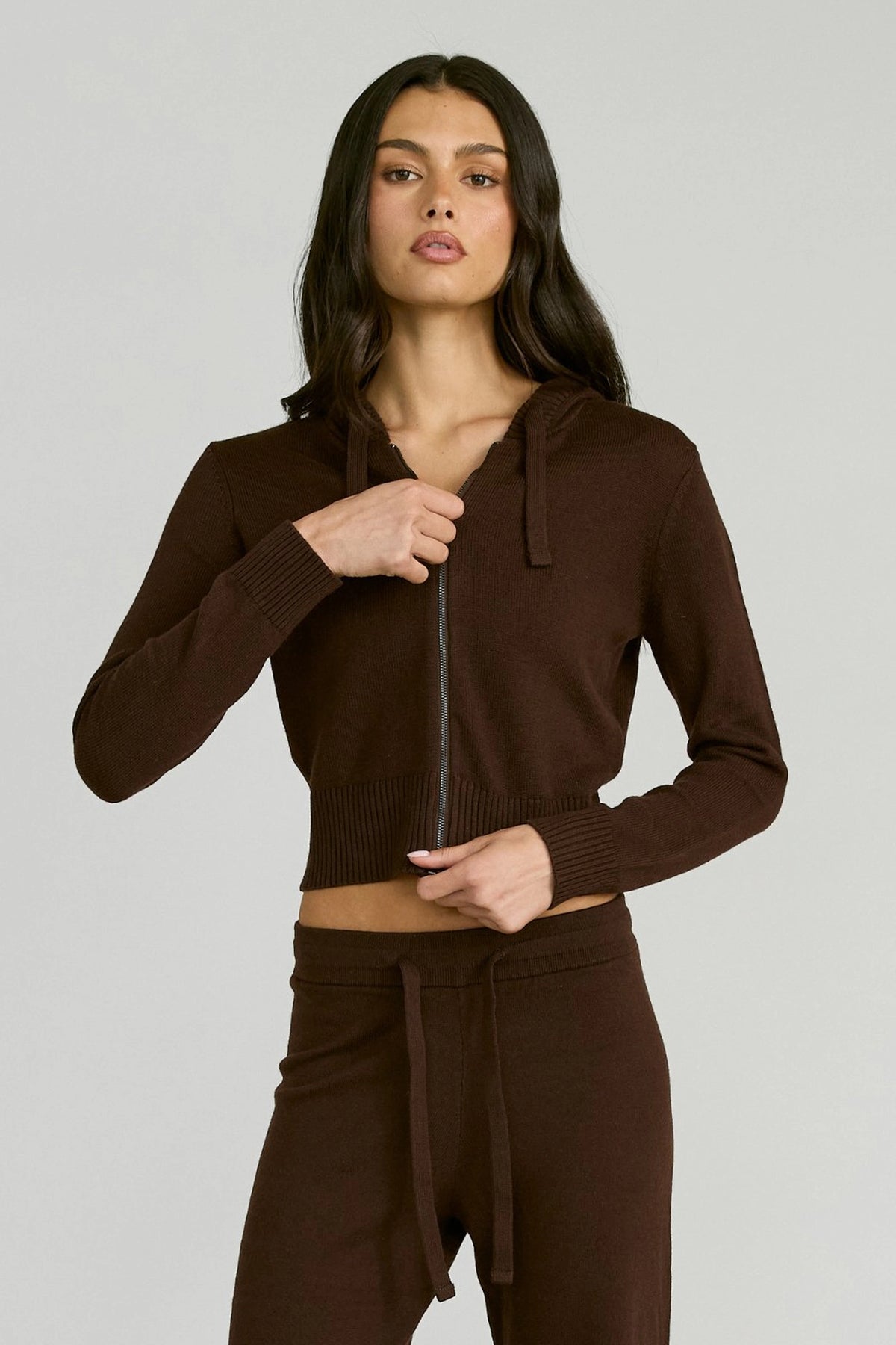 Two Way Knit Hoodie - Espresso