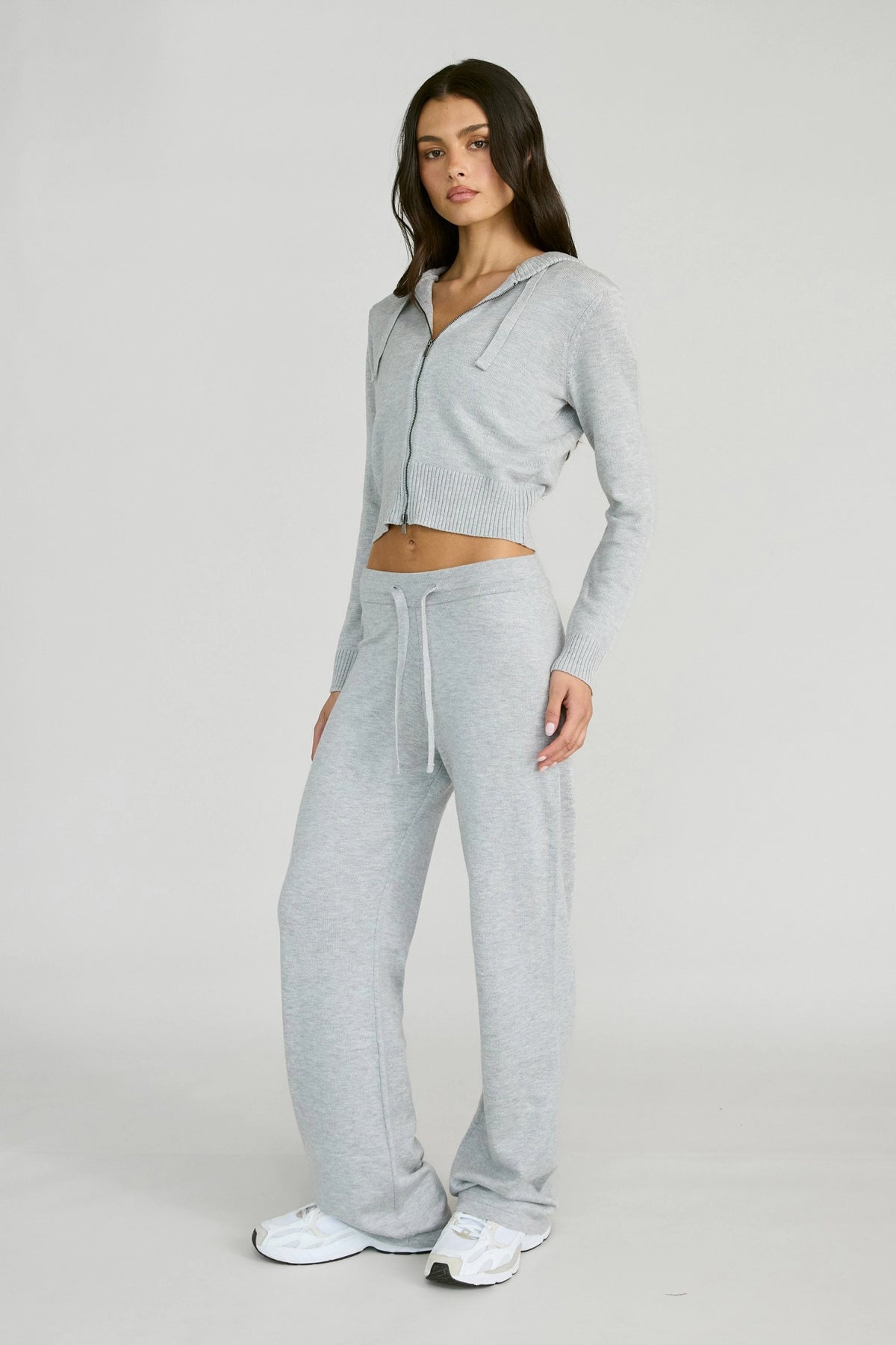 Wide Leg Knit Pant - Grey Marle