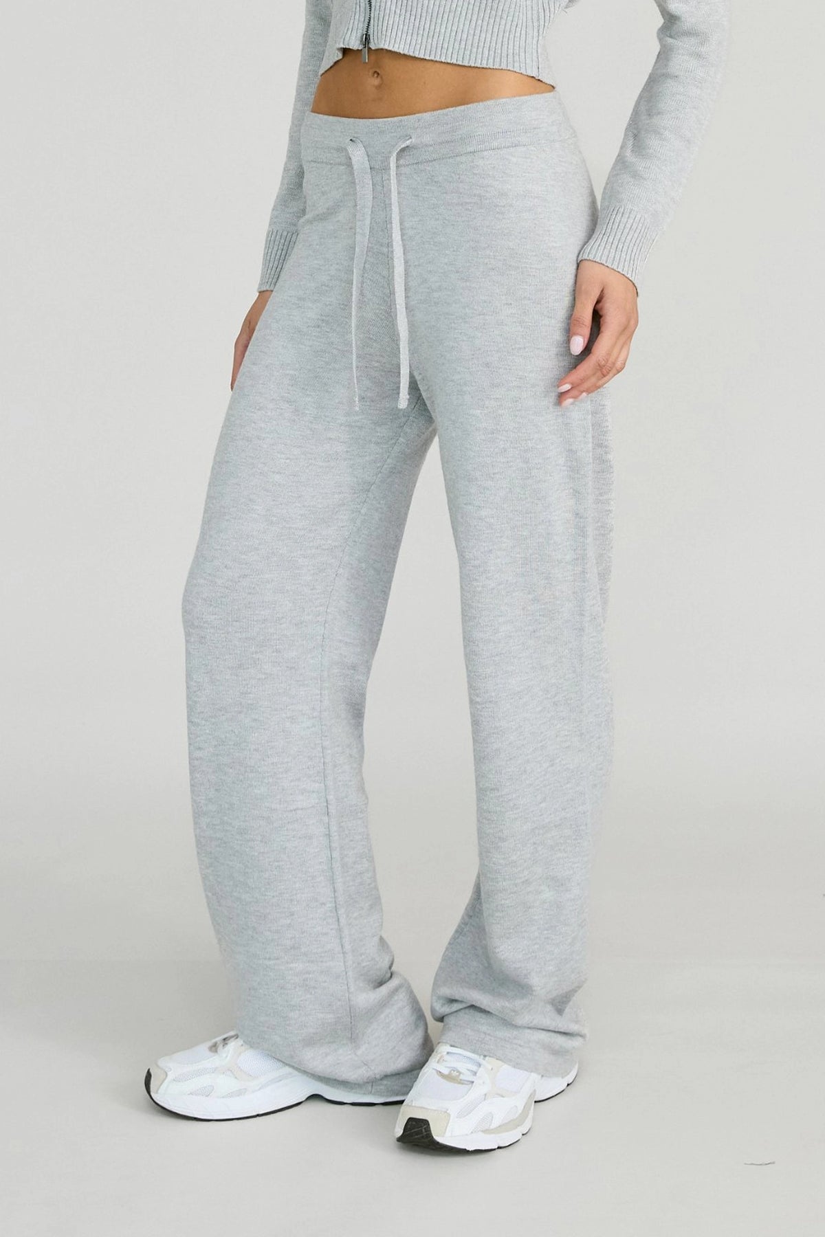 Wide Leg Knit Pant - Grey Marle