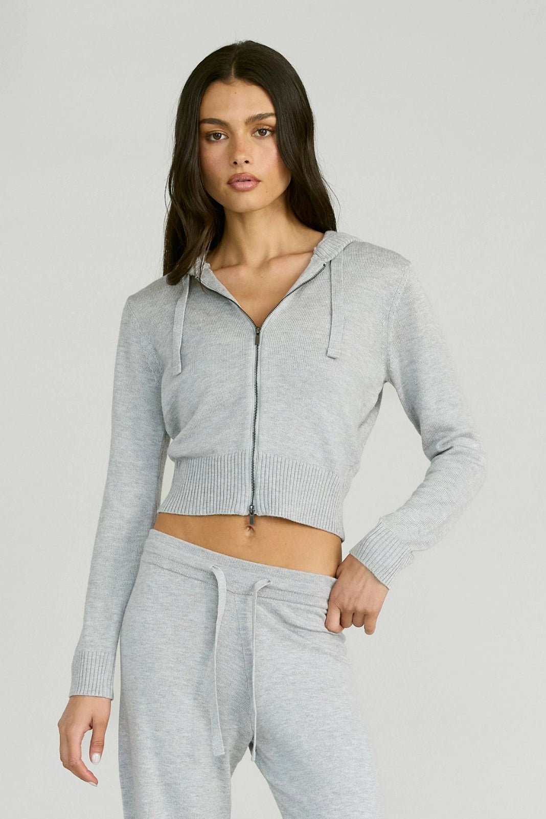 Two Way Knit Hoodie - Grey Marle