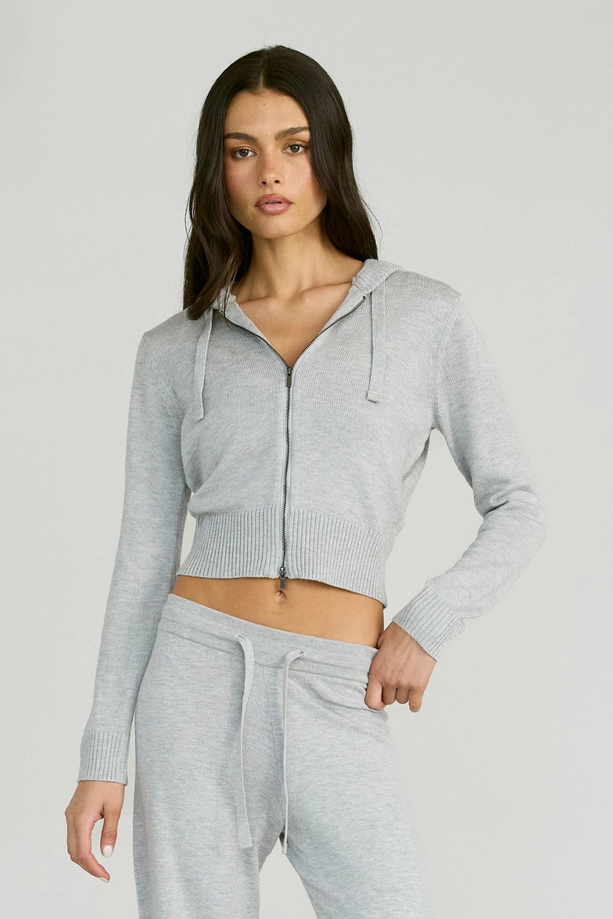 Two Way Knit Hoodie - Grey Marle