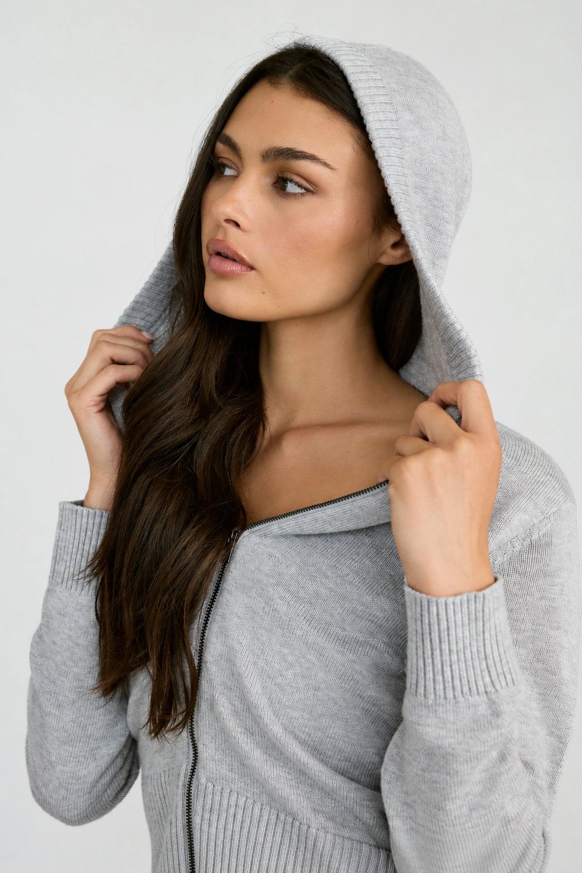 Two Way Knit Hoodie - Grey Marle