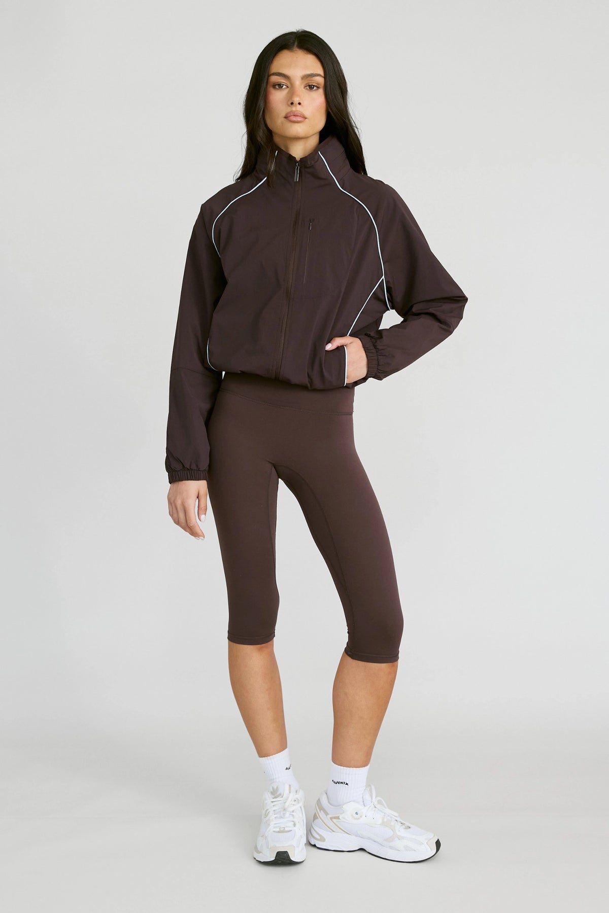 Spray Contrast Piping Windbreaker - Espresso and Sky Blue