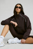 Spray Contrast Piping Windbreaker - Espresso and Sky Blue
