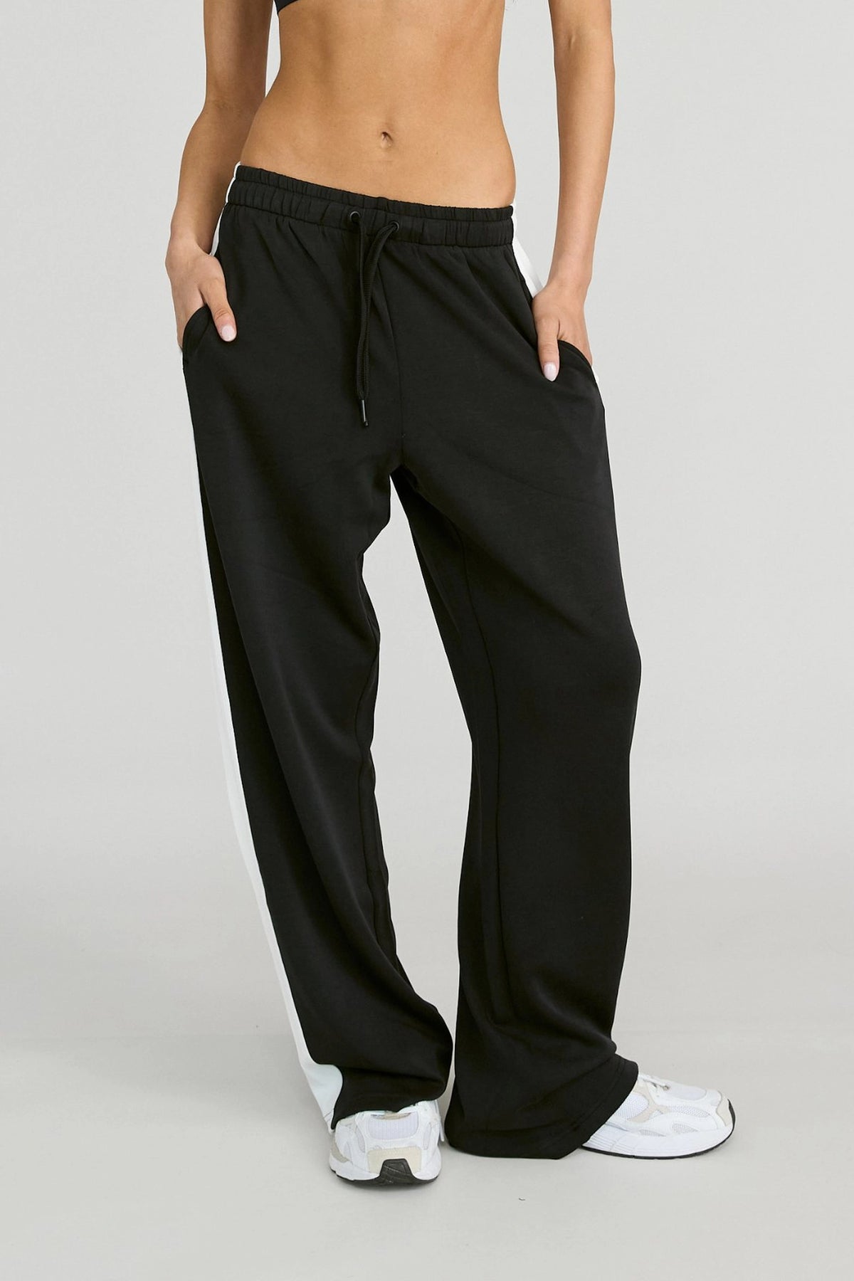 Soft Luxury Contrast Wide Leg Track Pant - Black