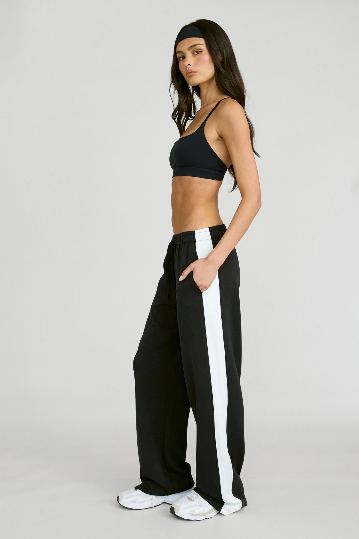 Soft Luxury Contrast Wide Leg Track Pant - Black