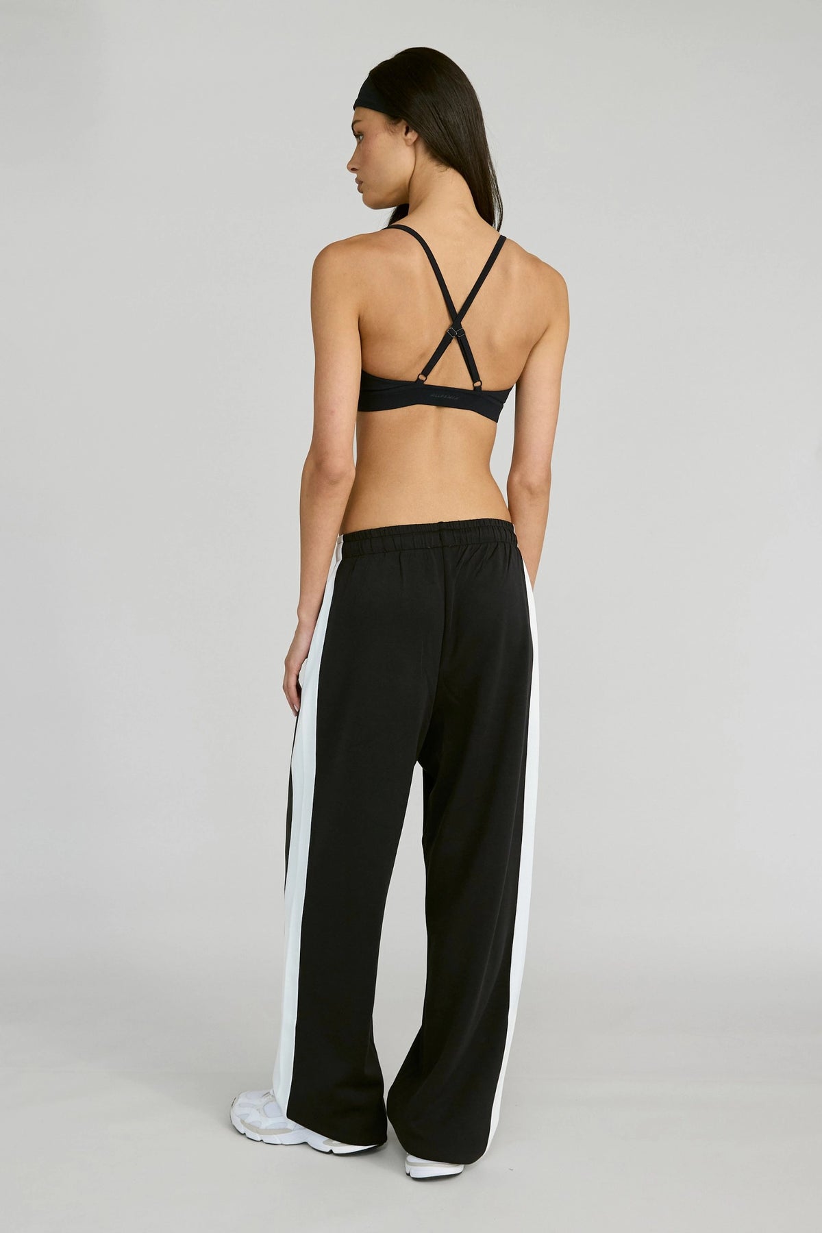 Soft Luxury Contrast Wide Leg Track Pant - Black