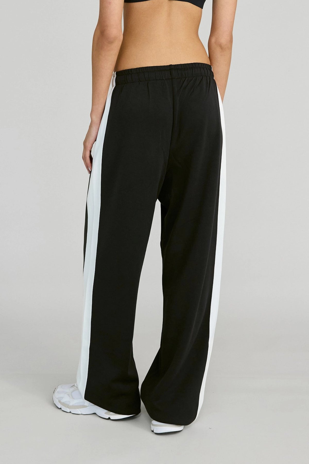 Soft Luxury Contrast Wide Leg Track Pant - Black
