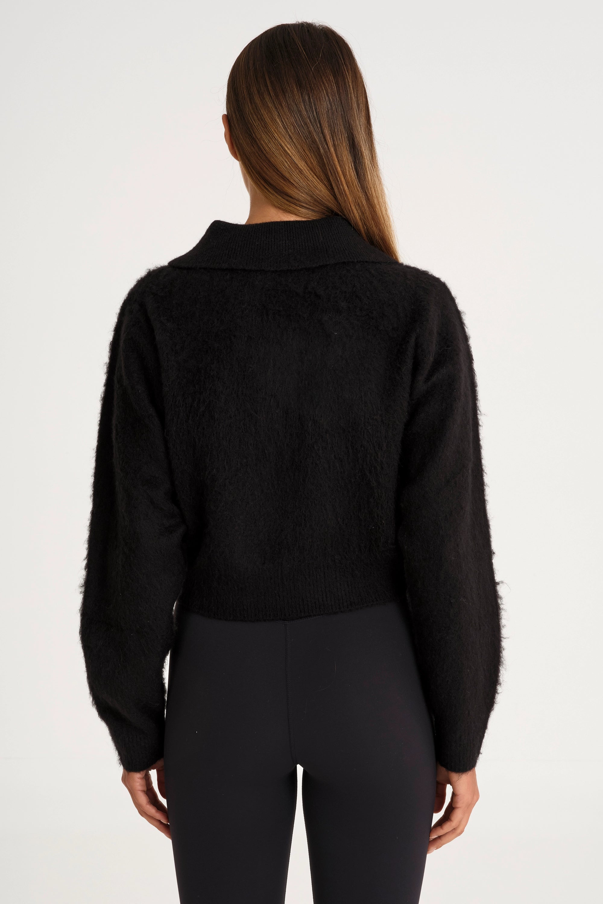 1/2 Button Polo Knit - Black