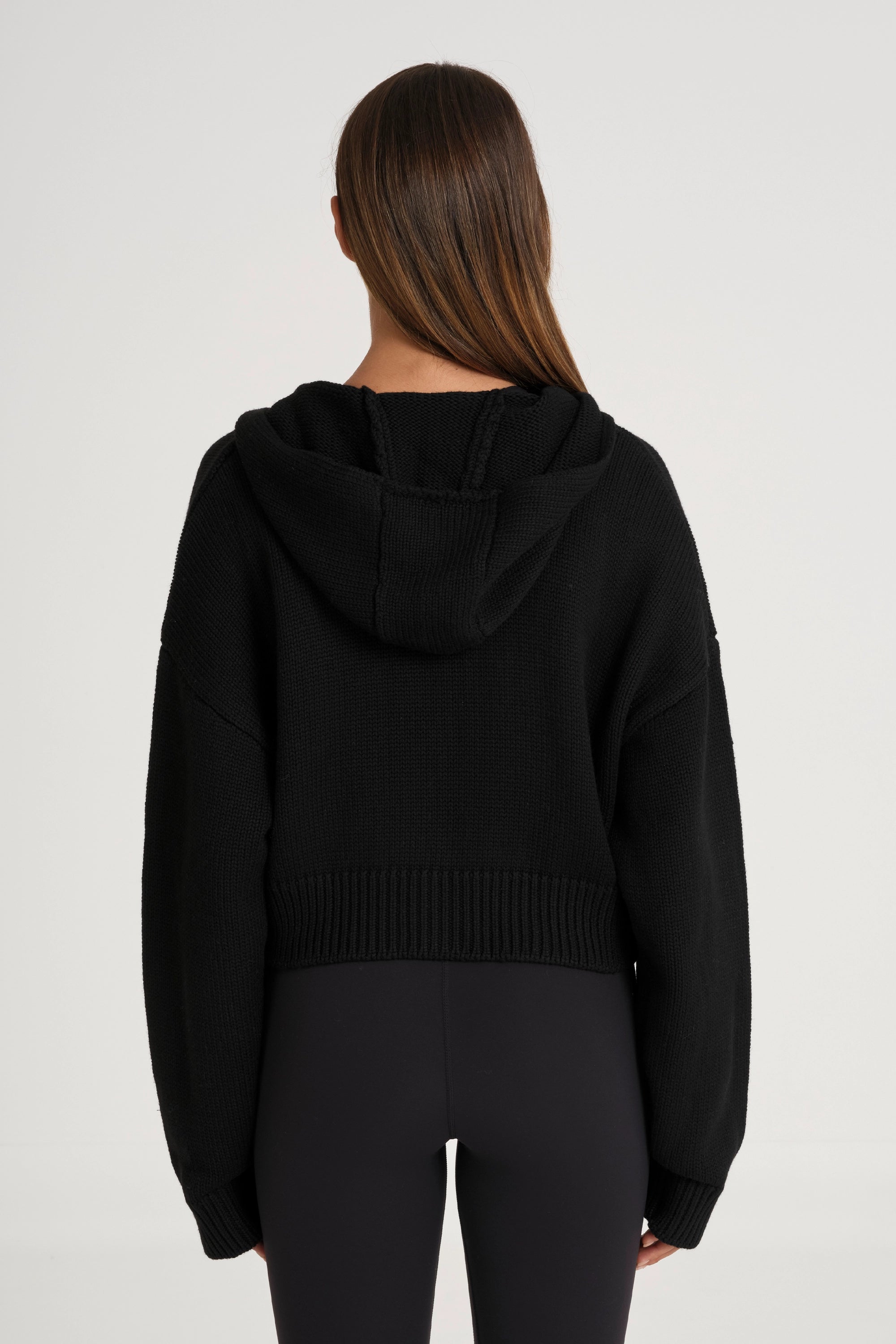Zip Up Crop Knit Hoodie