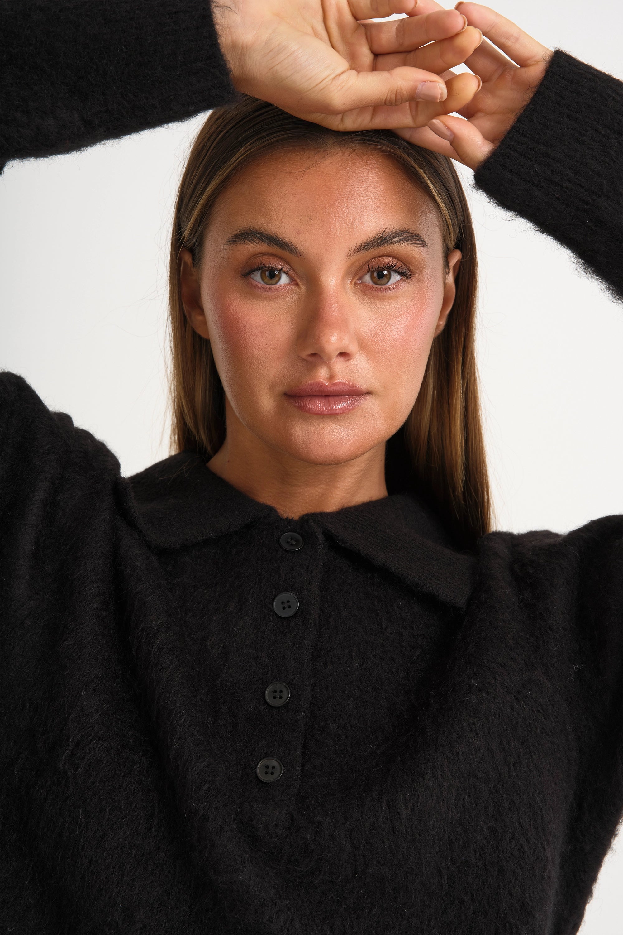 1/2 Button Polo Knit - Black