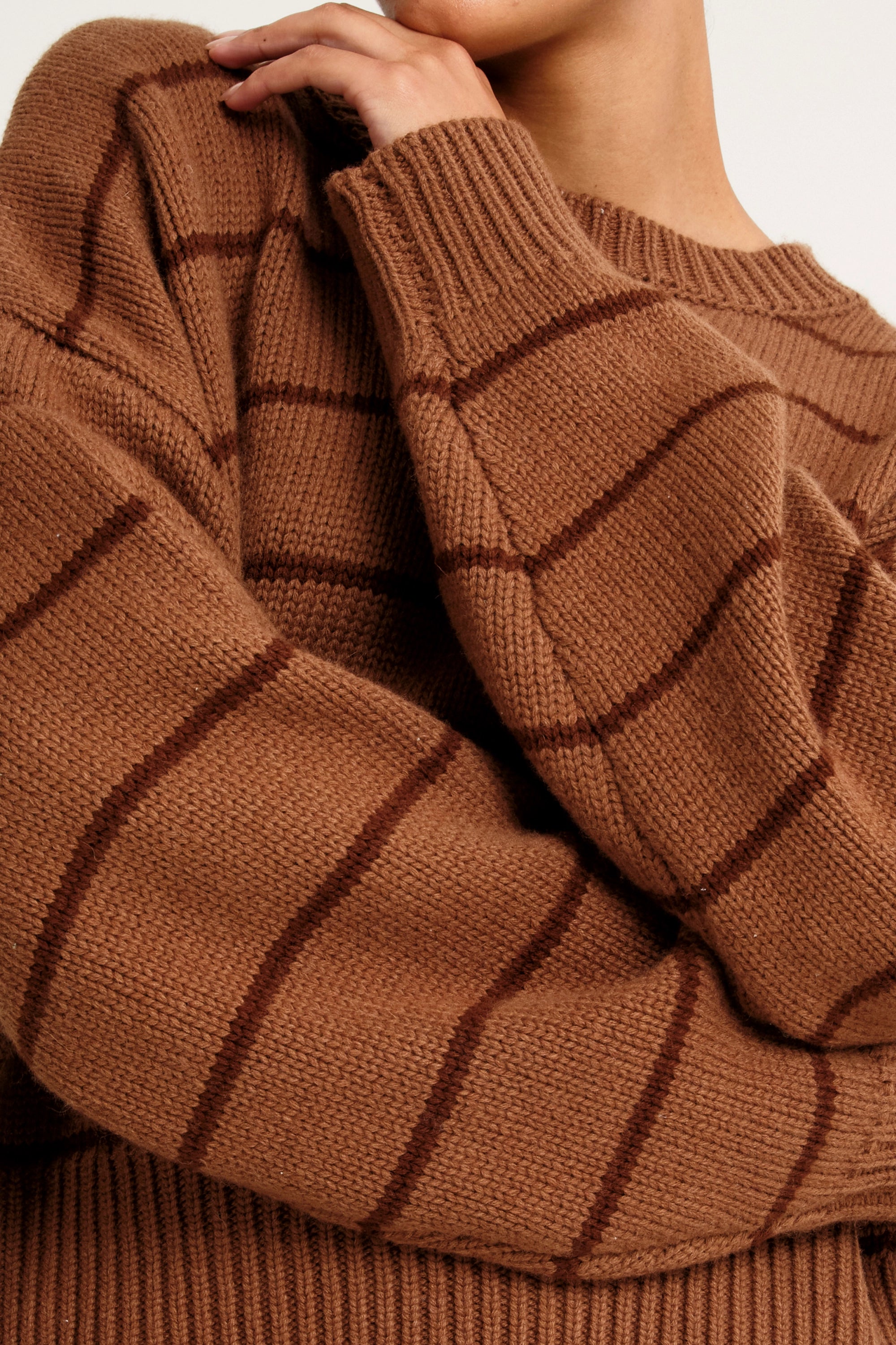 ALLFENIX Stripe Crew Neck Knit - Espresso