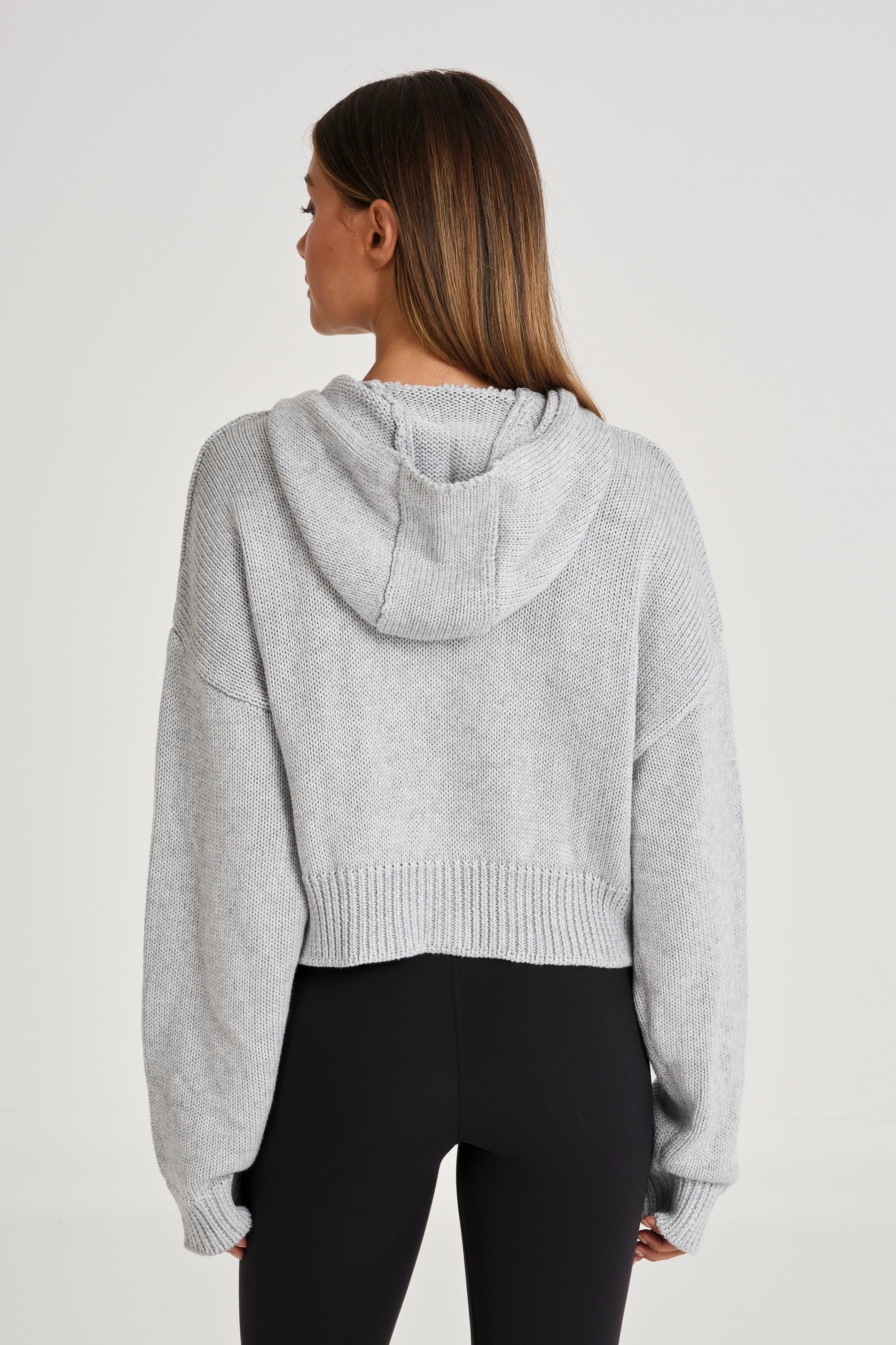 Zip Up Crop Knit Hoodie