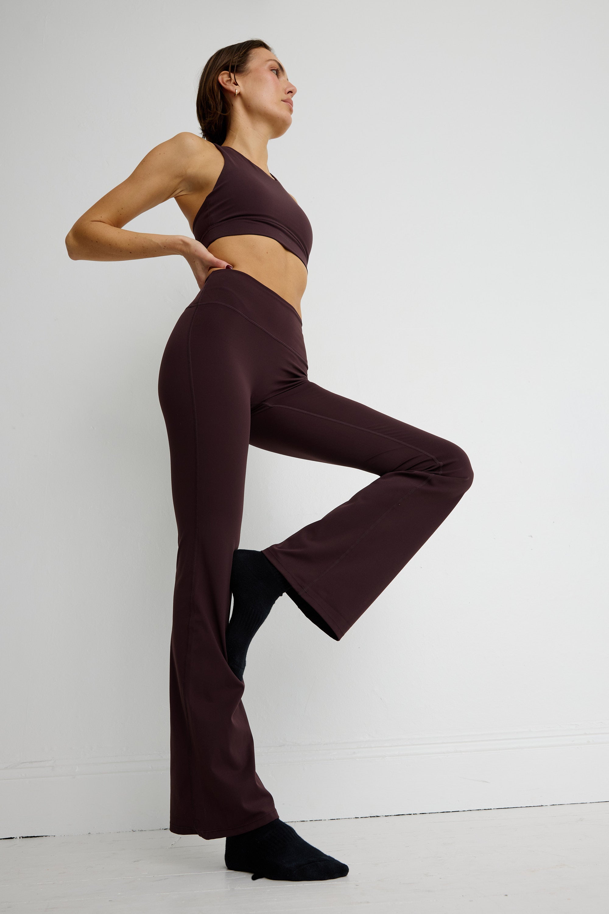 ALLFENIX CloudCore Flared Legging in Double Espresso — detail view