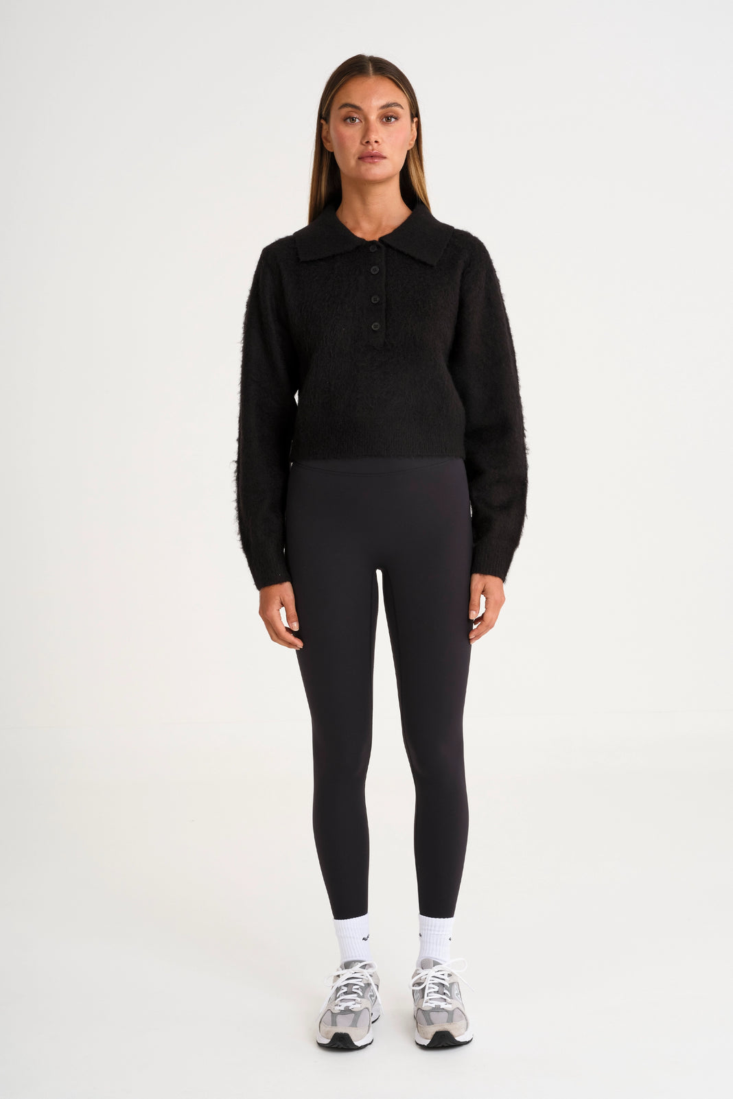 1/2 Button Polo Knit - Black