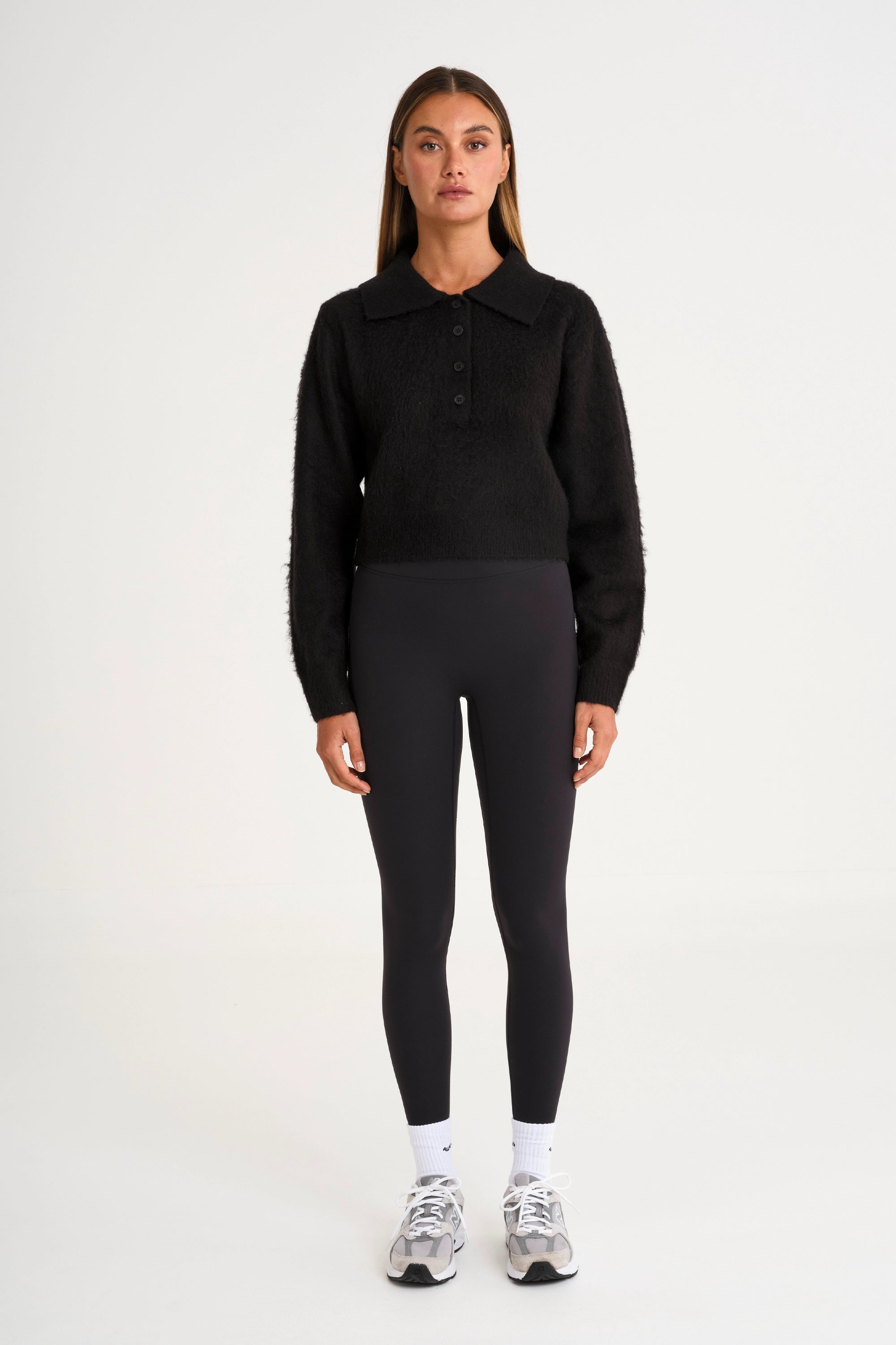 1/2 Button Polo Knit - Black