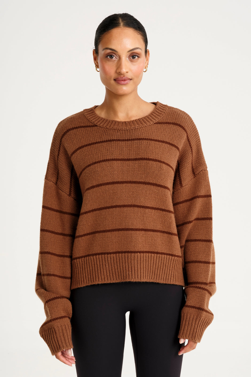 ALLFENIX Stripe Crew Neck Knit - Espresso