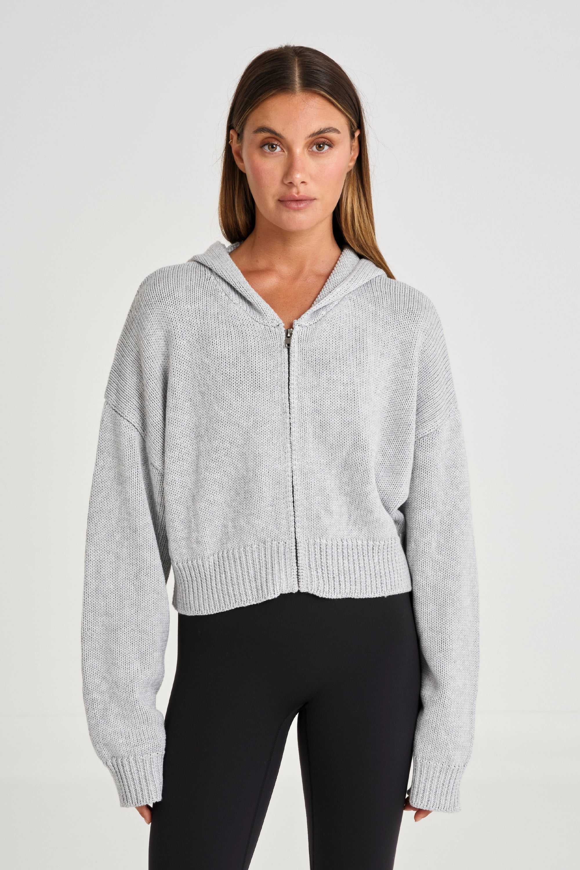 Zip Up Crop Knit Hoodie