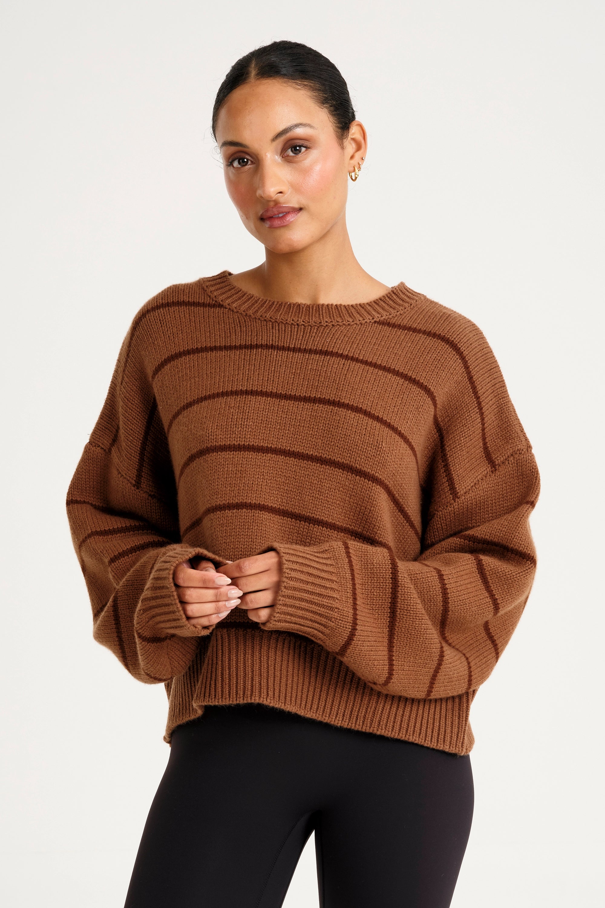 ALLFENIX Stripe Crew Neck Knit - Espresso