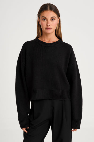 トップス NKNIT silk cotton crew neck KNIT BLACK 2 Crew Neck Knit