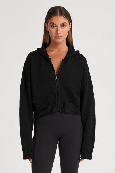 【HI FI FNK】Clover Knitted Hood Zip Up Cable Knit Hooded Zip Up Sweater CO306 - Korean Women's