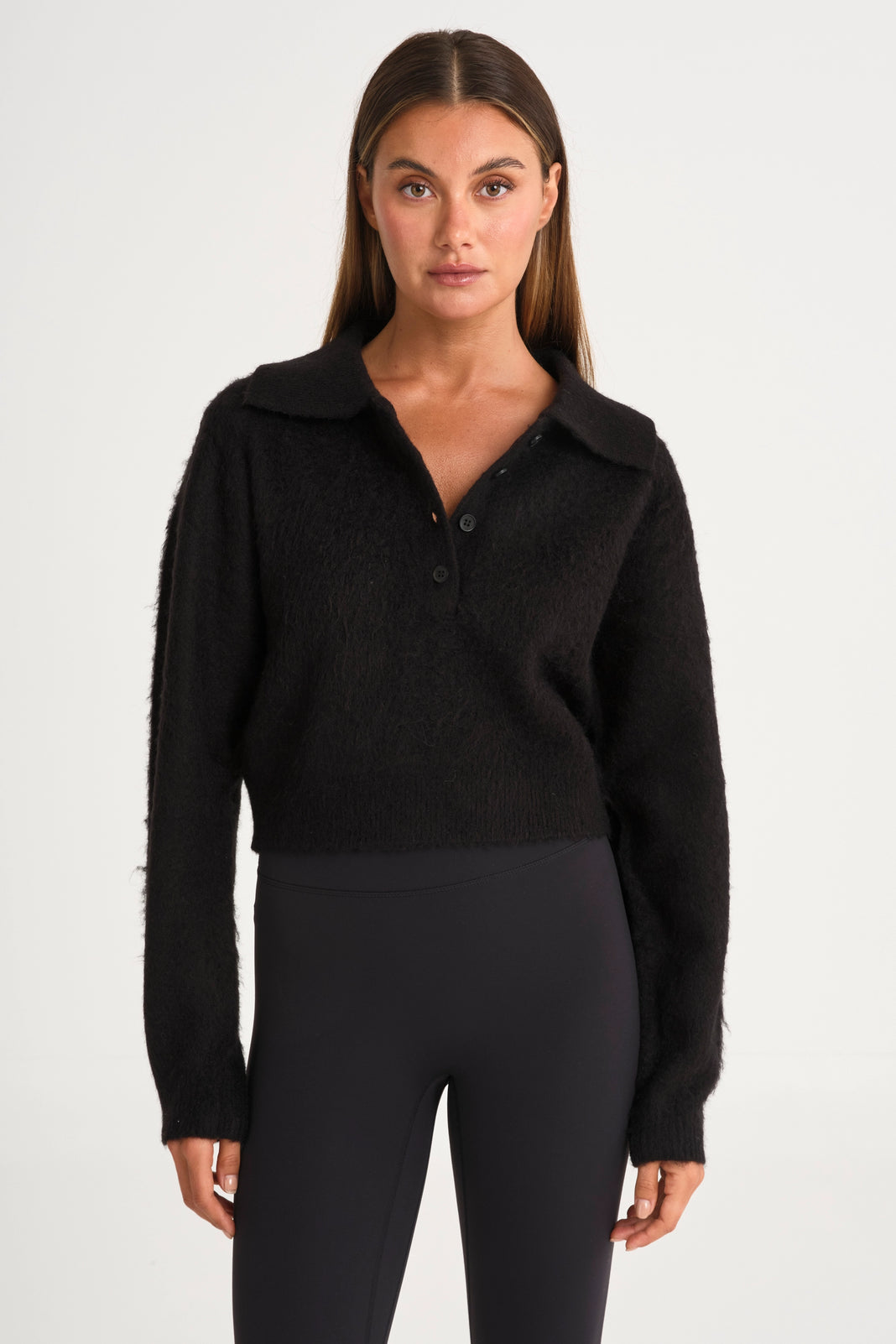 ALLFENIX 1/2 Button Polo Knit - Black