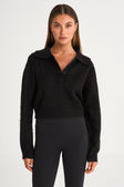 1/2 Button Polo Knit - Black