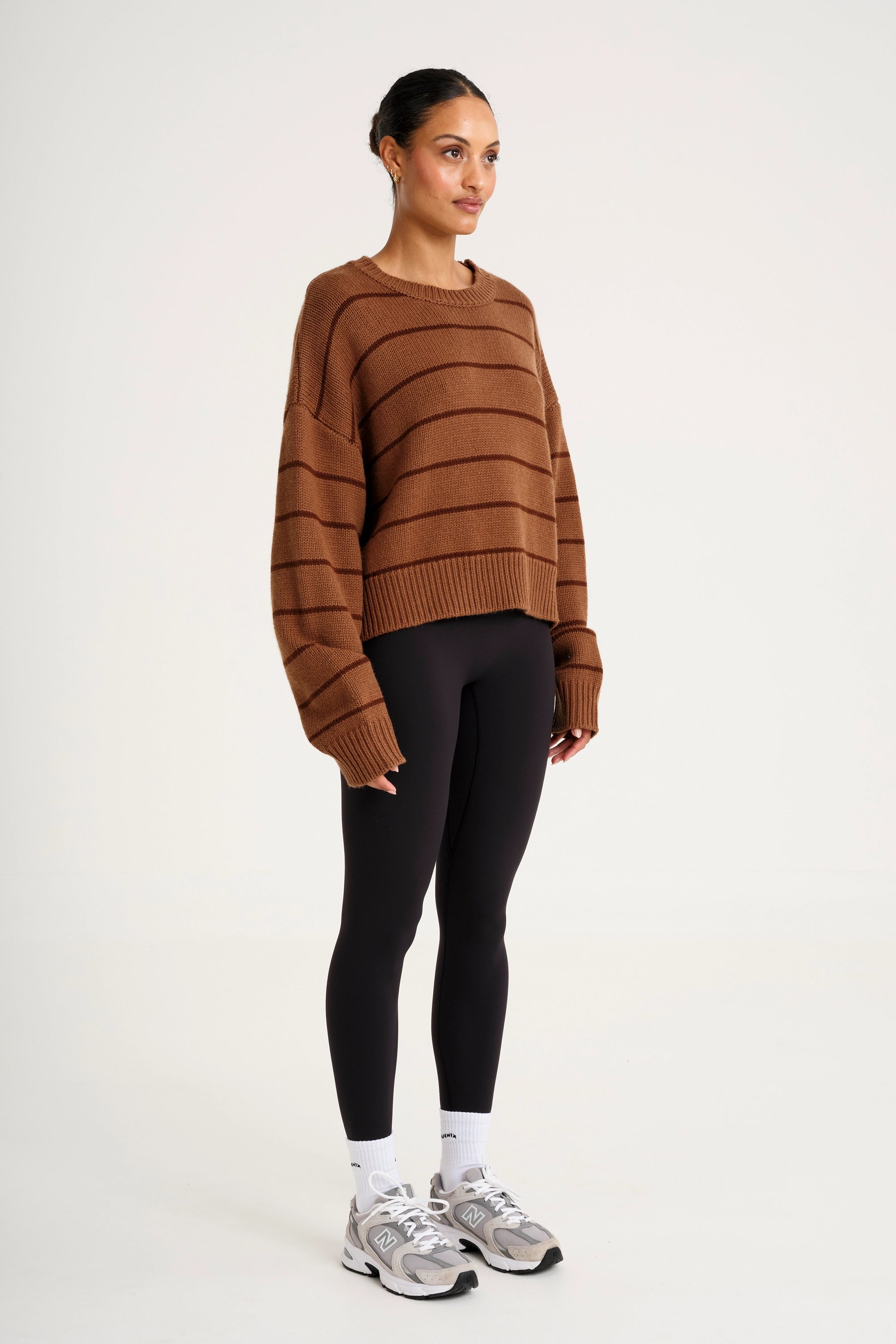 ALLFENIX Stripe Crew Neck Knit - Espresso